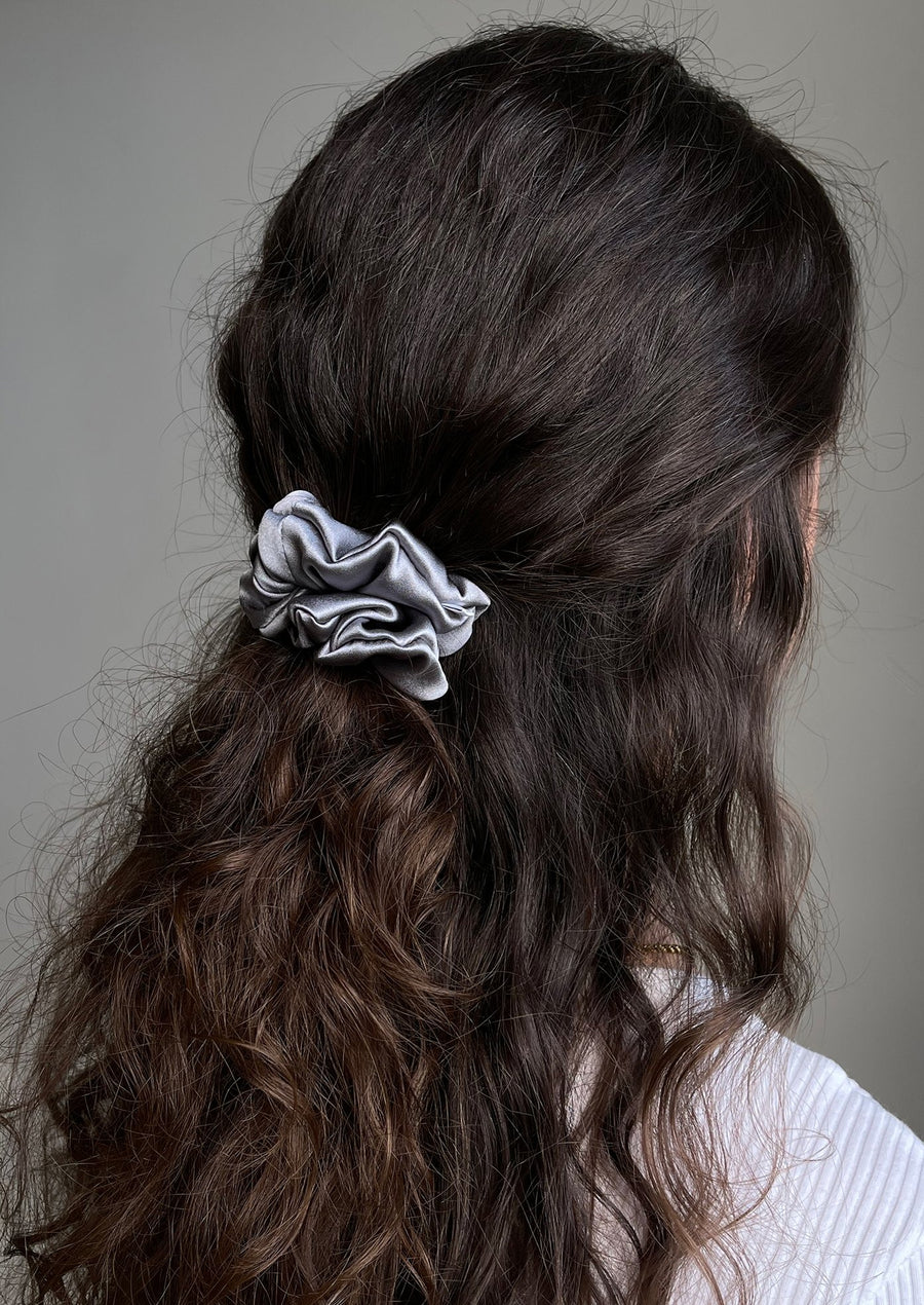 Mini silk hair band - silver color
