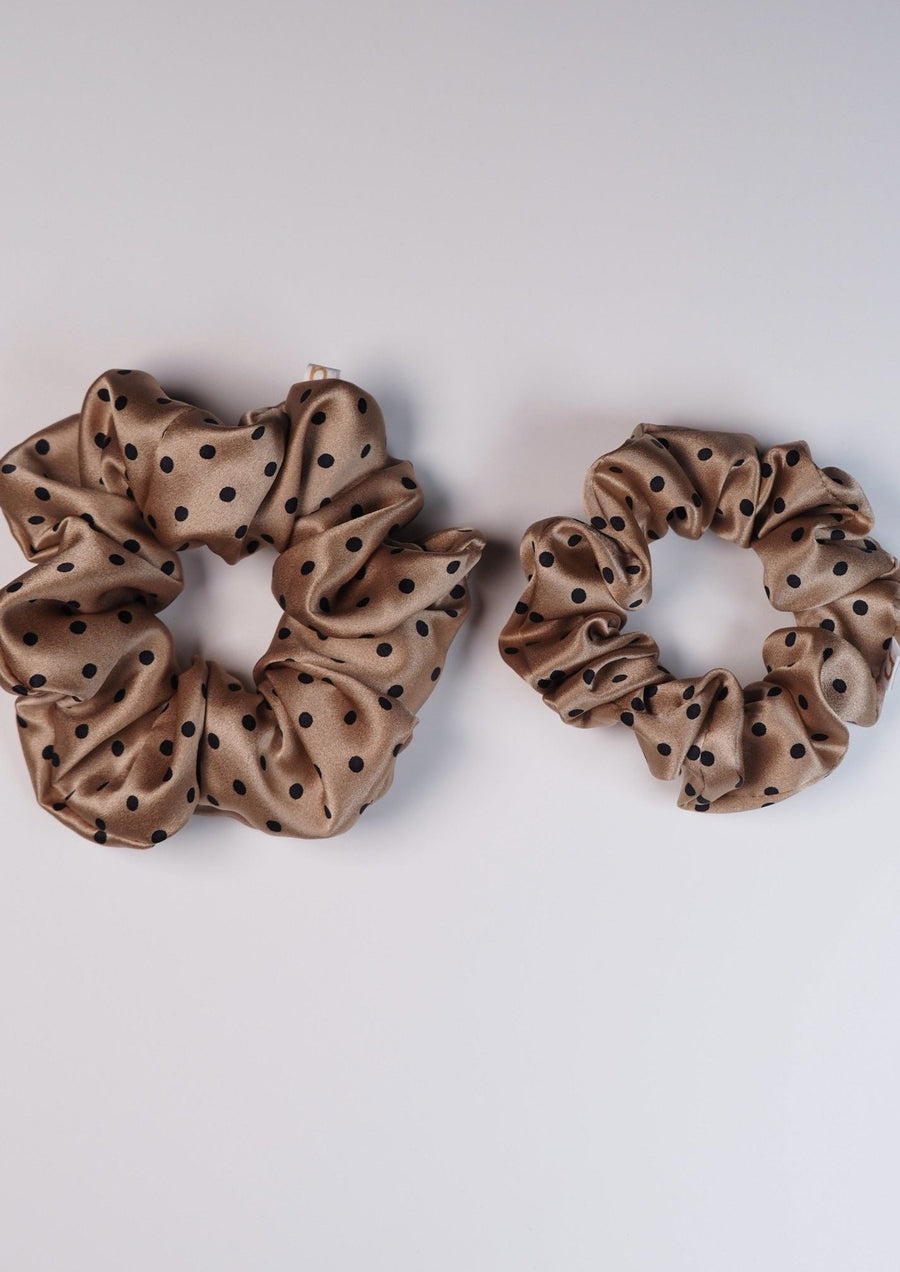 Mini silk hair band - dotted brown color