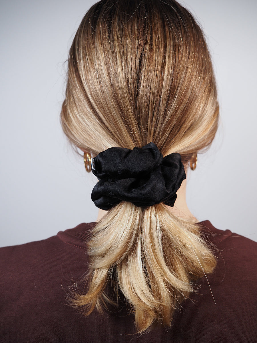 Set of silk hair ties - muted rose and matte black