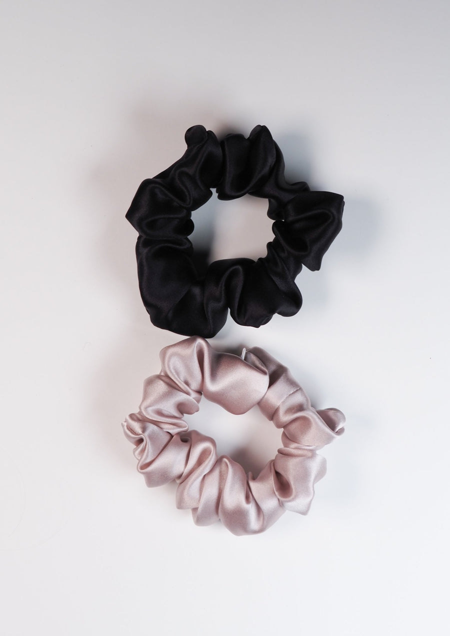Set of mini silk hair ties - black and ash rose colors
